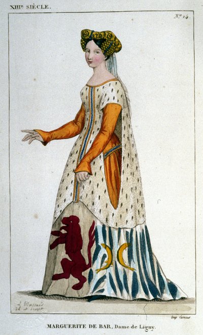 Retrato de Marguerite de Bar, Dama de Ligny (c. 1223 - 1275), grabado de 1830. de Unknown artist