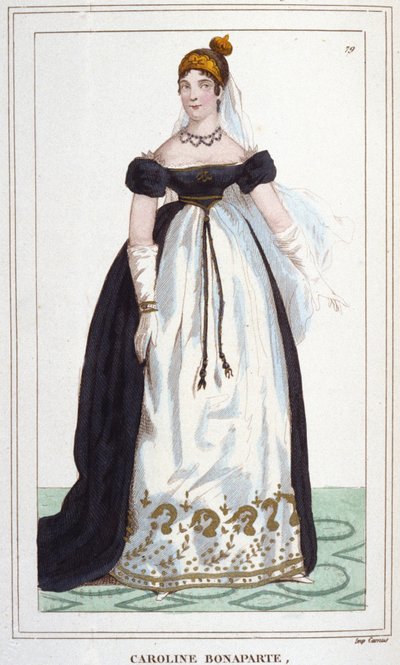 Retrato de Marie-Annonciade conocida como Carolina Bonaparte (1782-1839), Princesa Murat, Reina de Nápoles. Grabado de 1830 de Unknown artist