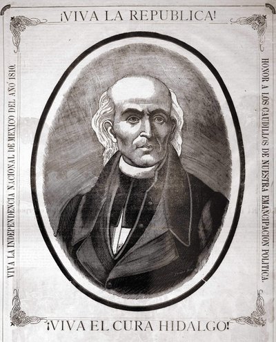 Retrato de Miguel Hidalgo y Costilla (1753 - 1811), sacerdote mexicano (en 1810 proclamó la independencia de su país). Grabado hecho en su honor a finales del siglo XIX de Unknown artist