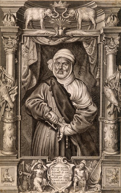 Retrato de Muley Hazen (rey moro), Rey de Túnez despojado de su reino y restaurado por el Emperador Carlos V, Túnez 1535 de Unknown artist