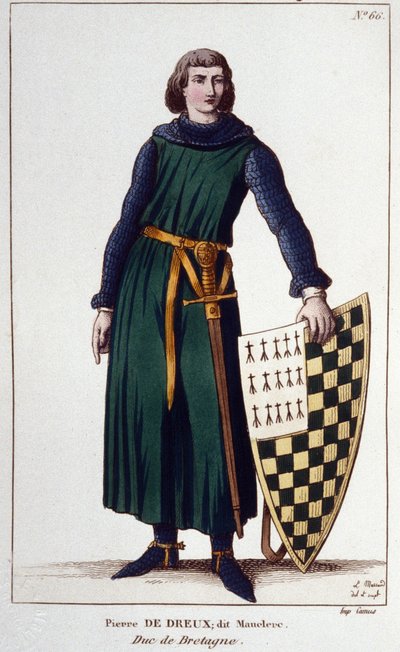 Retrato de Pierre de Dreux, llamado Mauclerc, duque en 1213. Grabado de 1830 de Unknown artist