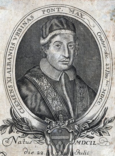 Retrato del Papa Clemente XI (Gianfrancesco Albani) (1649 - 1721), 241º Papa. Grabado del siglo XVIII de Unknown artist