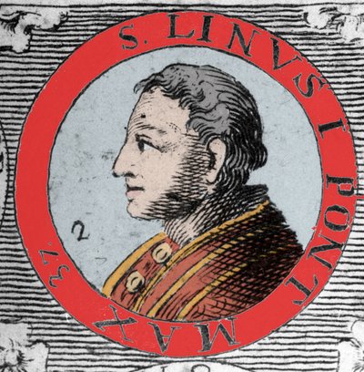 Retrato del Papa Lino (San Lino), obispo de Roma y sucesor de Pedro. Siglo I. Grabado del siglo XIX. de Unknown artist