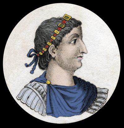 Retrato de Teodosio I (Flavio Teodosio) (347-395), emperador romano, grabado del siglo XIX. de Unknown artist