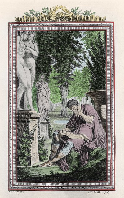 Retrato de Tito Lucrecio Caro (Lucrecio) filósofo y poeta romano en “De Rerum natura”, Grabado del siglo XVIII de Unknown artist