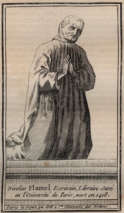Retrato del alquimista francés Nicolas Flamel (1330-1418) - Grabado - Retrato del alquimista inglés Nicolas Flamel - Grabado Colección privada de Unknown artist