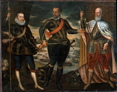 Retratos de Marcantonio Colonna, Príncipe Juan de Austria y el Dogo Sebastiano Venier, ganadores de la batalla de Lepanto, c.1571 de Unknown artist