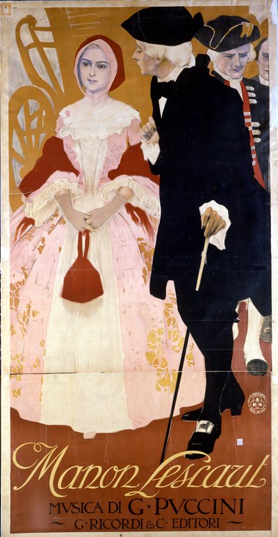 Cartel de la ópera “Manon Lescaut” de Giacomo Puccini (1858-1924) aproximadamente 1893 de Unknown artist