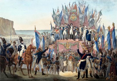 Presentación de la Legión de Honor por Napoleón Bonaparte en el valle de Terlincthum en Boulogne (16 de agosto de 1804). Grabado - París, museo del Ejército de Unknown artist
