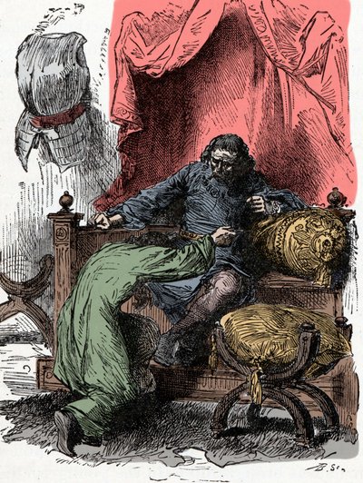 El príncipe Enrique ofrece su vida cuando su padre duda de su lealtad al devolver la corona - Príncipe Enrique (también conocido como Bollingbroke, Enrique IV de Inglaterra) de Unknown artist