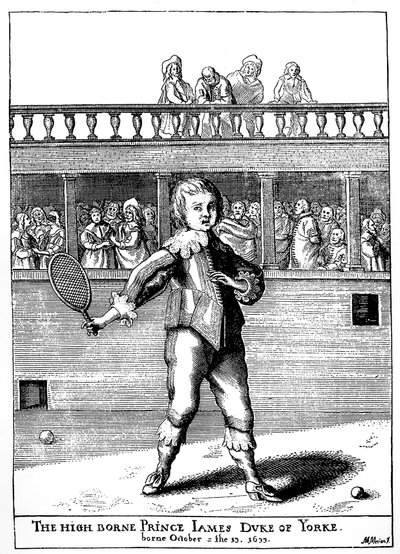 Príncipe James, Duque de York (1633-1701) jugando al juego de la palma, más tarde regresó como James II de Inglaterra (James II Stuart) - en "los deportes y pasatiempos del pueblo de Inglaterra" de Joseph Strutt, ed 1801 de Unknown artist
