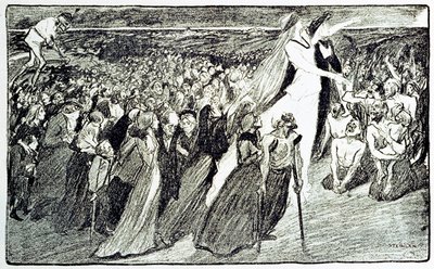Procesión durante la peregrinación en Lourdes (alegoría de Theophile Alexandre Steinlen) de Unknown artist
