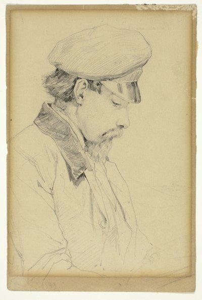 Retrato de perfil de un hombre con gorra de Unknown artist