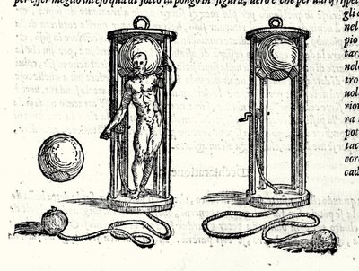 Proyecto del primer escafandro de Nicoli Fontana conocido como Tartaglia (1499 - 1557) en 1551 (grabado) de Unknown artist