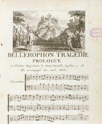 Prólogo de “Bellerophon” tragedia lírica en cinco actos con un prólogo de Jean Baptiste Lully (Giovanni Battista Lulli) (Jean-Baptiste) (1632-1687). 1714 de Unknown artist