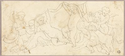 Putti jugando con ciervos y perros de Unknown artist