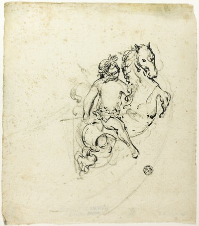Putto coronado de laurel, sobre caballo rampante de Unknown artist