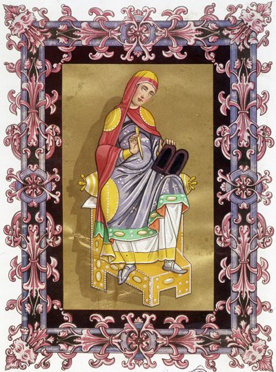 Radegunda (ca. 520 - 587), reina de Francia, esposa de Clotario I. Cromolitografía del siglo XIX basada en una iluminación de Unknown artist