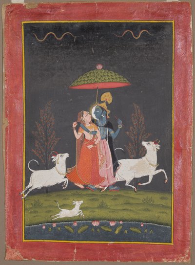 Radha y Krishna bajo la lluvia de Unknown artist