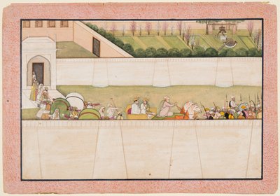 Los hermanos de Rama, Bharata y Shatrughna, partieron de Ayodhya para encontrar a Rama y Lakshmana en el bosque para informarles de la muerte de su padre Dasharatha. de Unknown artist