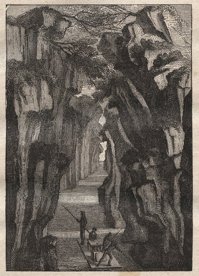 Reconocimiento del Amazonas (1743-1744) por Charles Marie de La Condamine (1701-1774): Pongo de Manseriche (Perú), desfiladero del río Marañón que se une al río Ucayali para formar el río Amazonas - ilustración tomada de “Los Grandes Navegantes del siglo X de Unknown artist