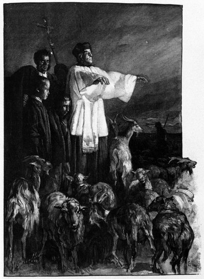 Ritos religiosos: Ceremonia de exorcismo en la plaza de la ciudad durante la noche de la Ascensión. Grabado de Sicilia del siglo XIX de Unknown artist