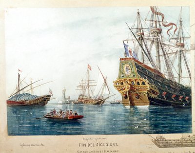 Representación de barcos italianos, galeras, bergantines del siglo XVI de Unknown artist