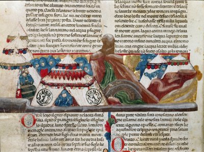 Representación de Julio César (101-44 a.C.) sentado cerca de su campamento militar. (detalle) de Unknown artist