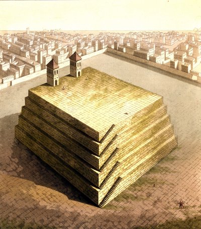 Representación de Tenochtitlán, antigua capital azteca derribada por Hernán Cortés en 1521. Dibujo. Siglo XVIII. de Unknown artist