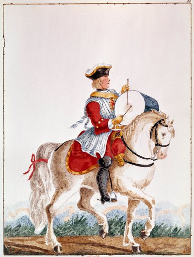Representación de un mosquetero francés del período de Luis XV. Gouache del siglo XVIII de Unknown artist