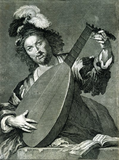 Representación de un laudista afinando su instrumento de Unknown artist