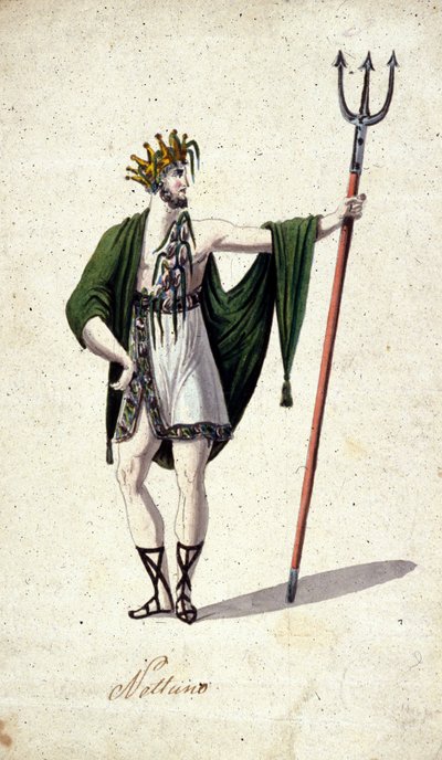 Representación del dios romano Neptuno sosteniendo un tridente (identificado como el Poseidón griego). Acuarela del siglo XVIII. de Unknown artist