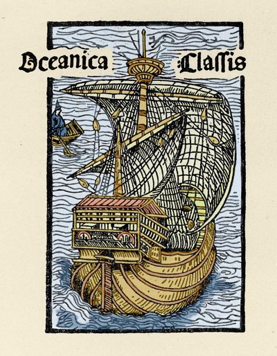 Representación de la carabela Santa María por Cristóbal Colón (1451-1506). Grabado de “De insulis in mare Indico super inventis”, Bale 1493-1494 (traducción latina del informe de Colón al Rey de España) de Unknown artist