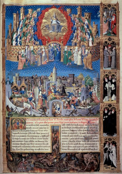 Representación de la ciudad de Dios (celestial) y la ciudad de los hombres (terrenal). Miniatura tomada de 