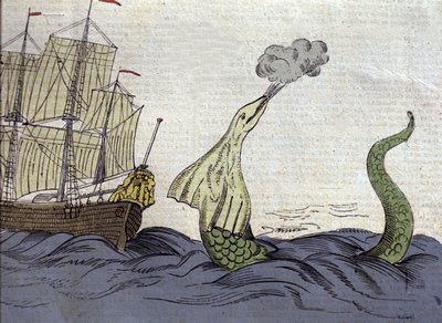Representación de la serpiente marina vista por el misionero noruego Hans Egede (1686-1758) durante su viaje a Groenlandia. Grabado del siglo XVIII de Unknown artist
