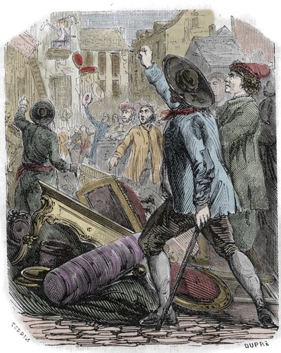 Disturbios de Reveillon ocurridos entre el 26 y 29 de abril de 1789 - Revolución Francesa: el caso Reveillon - "Pillaje de la fábrica de papeles de Jean Baptiste de Reveillon el 28 de abril de 1789". Una revuelta parisina saqueó la fábrica ubicada en la ru de Unknown artist