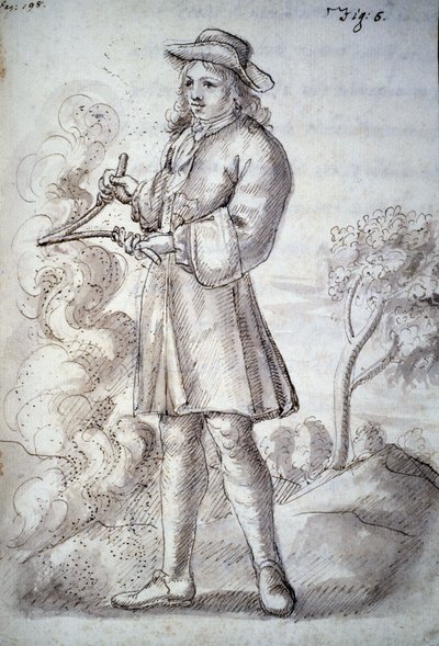Rhabdomancia: tratado titulado “la física oculta o tratado de la vara divina y sus usos para el descubrimiento de fuentes de agua, minas...” por el Abad de Vallemont: diferentes formas de usar la vara del buscador. Manuscrito del siglo XVIII de Unknown artist