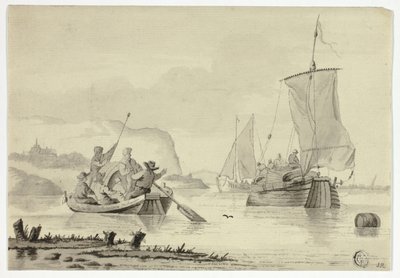 Escena de río con barcos de Unknown artist