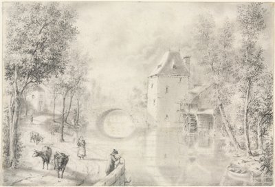 Camino junto al viejo puente de Unknown artist