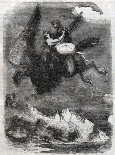 Ruggero y Angélica en el hipogrifo - grabado de 1851 de 