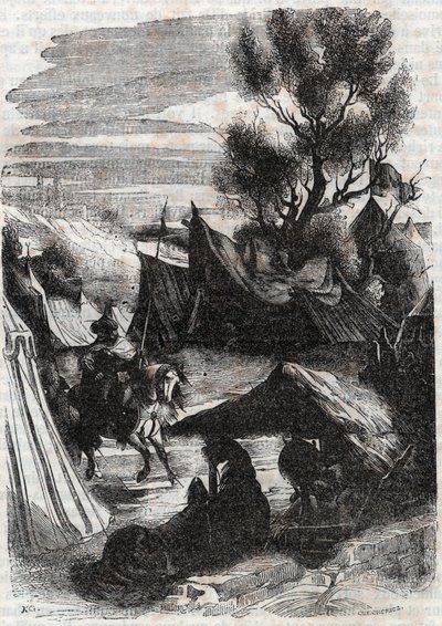 Roland en el Campamento Sarraceno - grabado de 1851 de “Roland Furioso” de Unknown artist