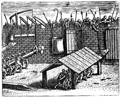 Guerra romana. Los defensores intentan desactivar los arietes de Unknown artist