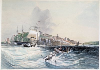 Mar agitado y vista de Quebec - en "Smith