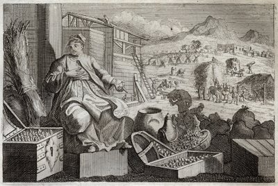 Biblia de Royaumont, Nuevo Testamento: La Locura de la Riqueza o La Parábola del Hombre Rico. Jesucristo habla contra la vanidad de un hombre rico, que se alababa de sus grandes posesiones, y murió la noche siguiente. Ilustración de 1811. de Unknown artist