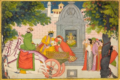 Rukmini huye con Krishna, folio de un Bhagavata Purana de Unknown artist