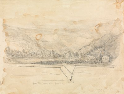 Paisaje rural con montañas en la distancia de Unknown artist