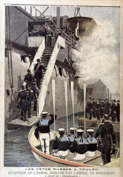 Fiestas rusas en Toulon: Recepción del almirante Avellan por el almirante de Boissoudy a bordo del Formidable, en 