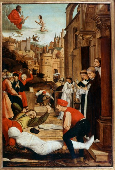 San Francisco rezando durante una epidemia de peste durante el entierro de cadáveres de Unknown artist