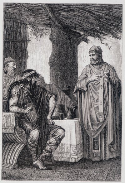 San Gregorio de Tours (538-594) oponiéndose a Chilperico I (539-584) Rey de Neustria. de Unknown artist