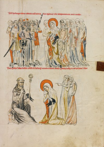 Santa Eduviges recibe los zapatos milagrosamente; el abad Gunther de Leubus entrega los zapatos a Santa Eduviges de Unknown artist